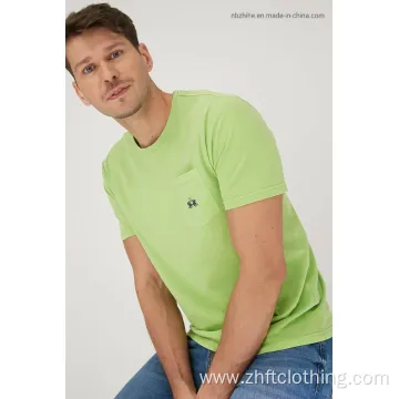 Mens Casual Pocket and Embroidery Short Sleeve T-Shirt